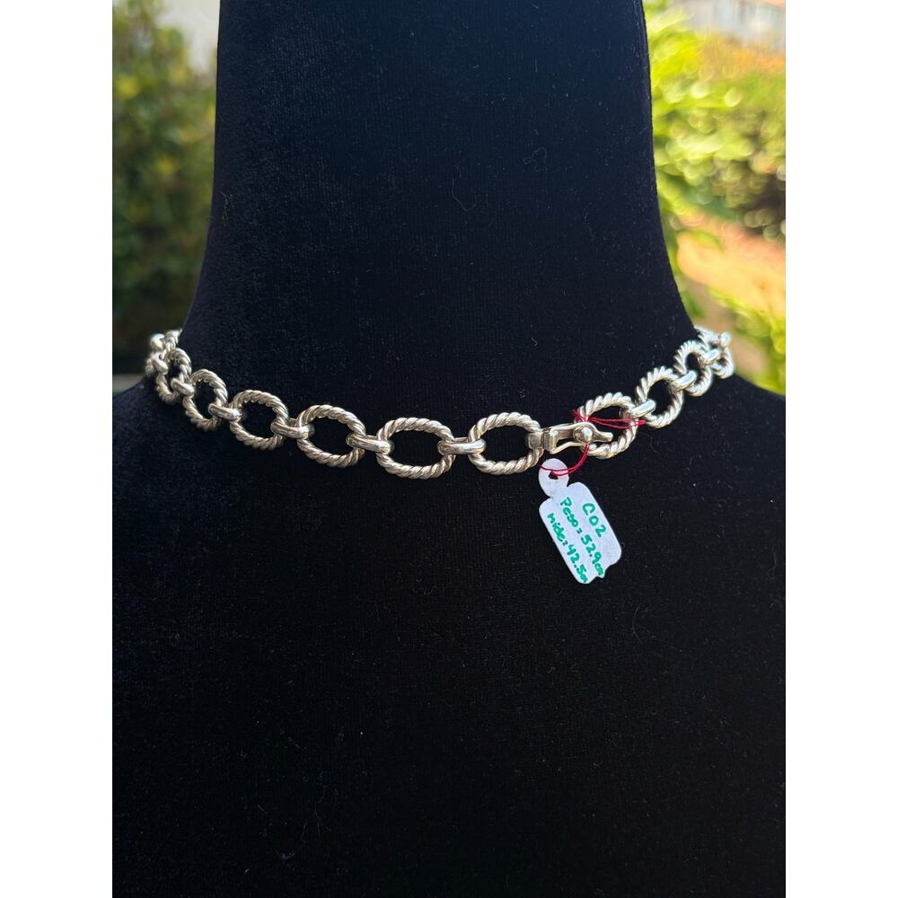 Vintage 950 Sterling Silver Oval Rope Chain Link Necklace 17" Peru - Picture 2 of 7
